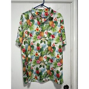 Coby Stevens Golf Polo Shirt Men's Large Hawaiian Full‎ Print